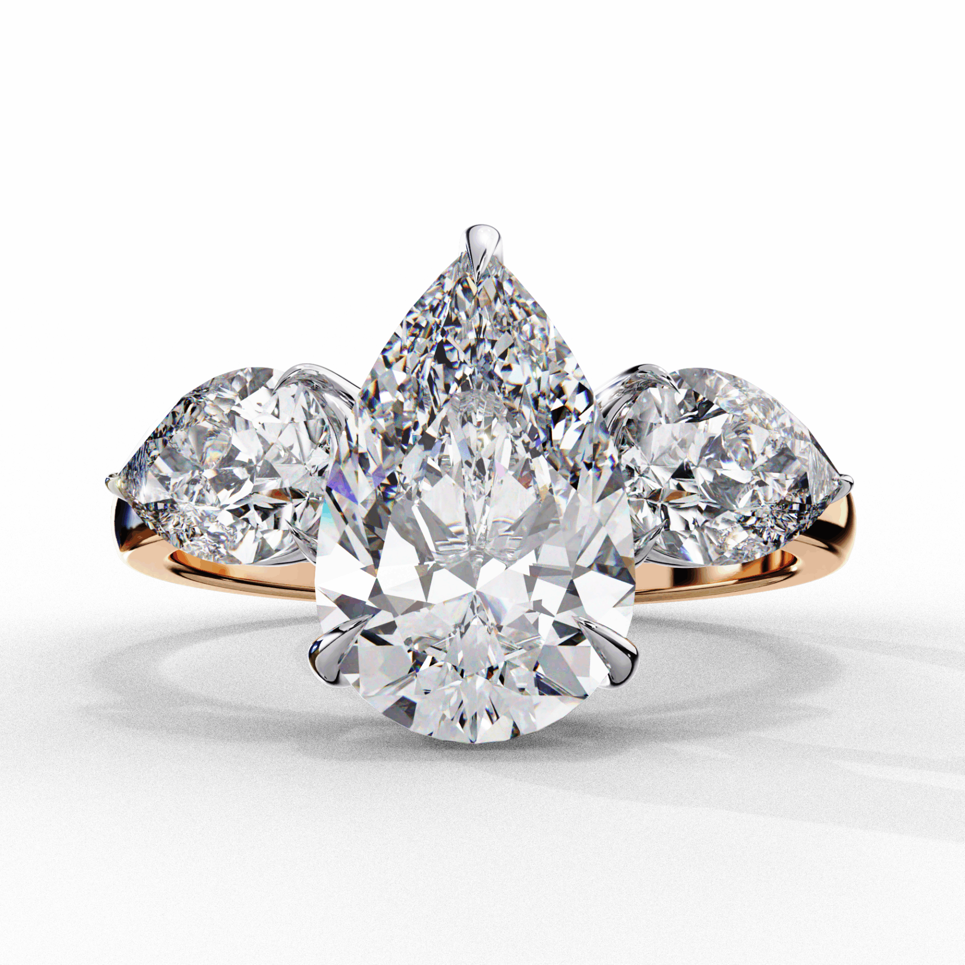 3 Carat Pear Three Stone Solitaire Ring in Moissanite | House of Estara