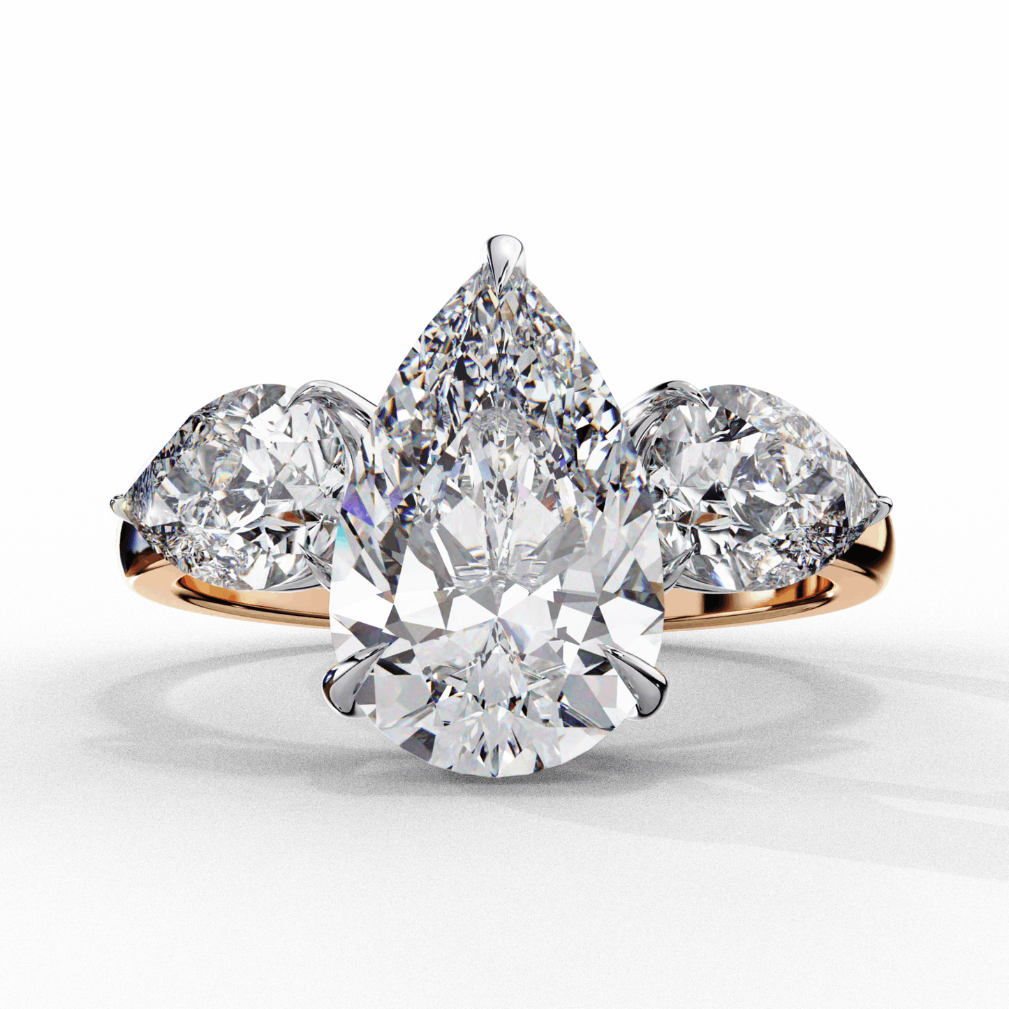 3 Carat Pear Three Stone Solitaire Ring in Moissanite | House of Estara
