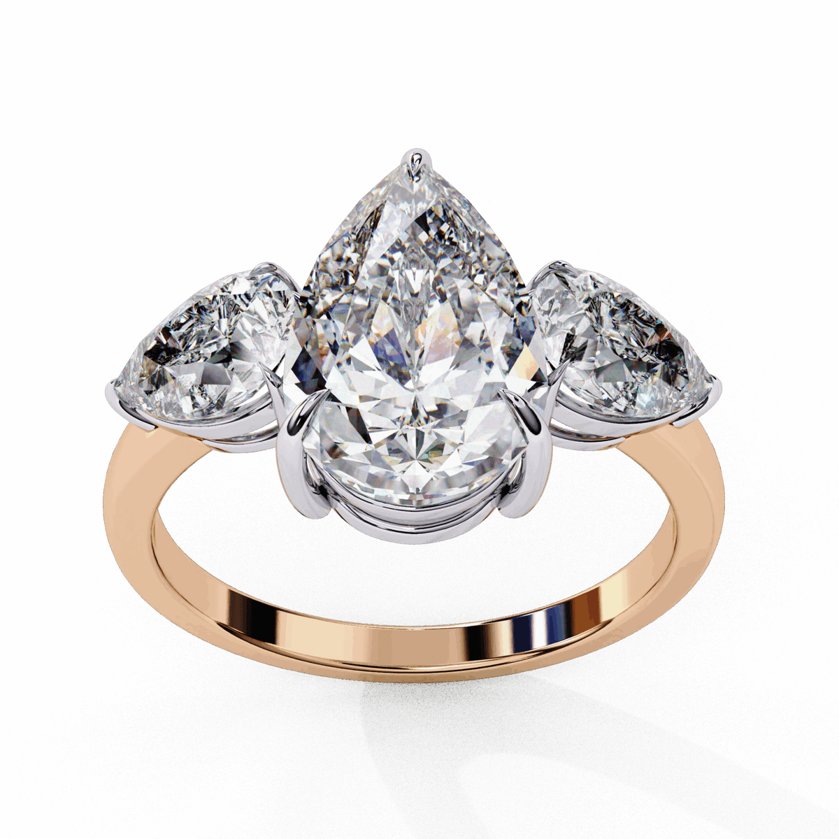 3 Carat Pear Three Stone Solitaire Ring in Moissanite | House of Estara