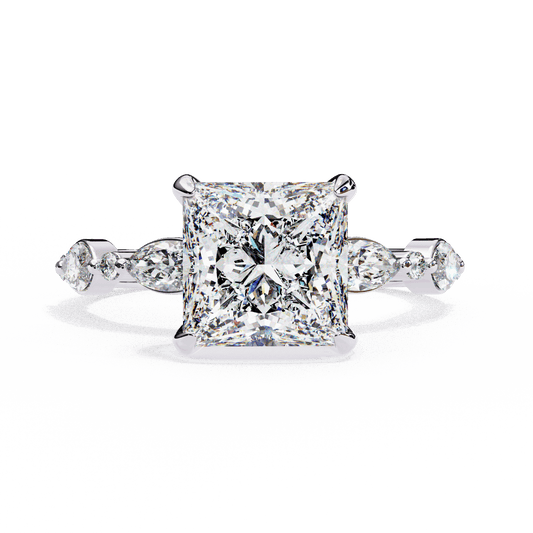 3.25 Carat Princess Hidden Halo Solitaire Ring in Moissanite | House of Estara