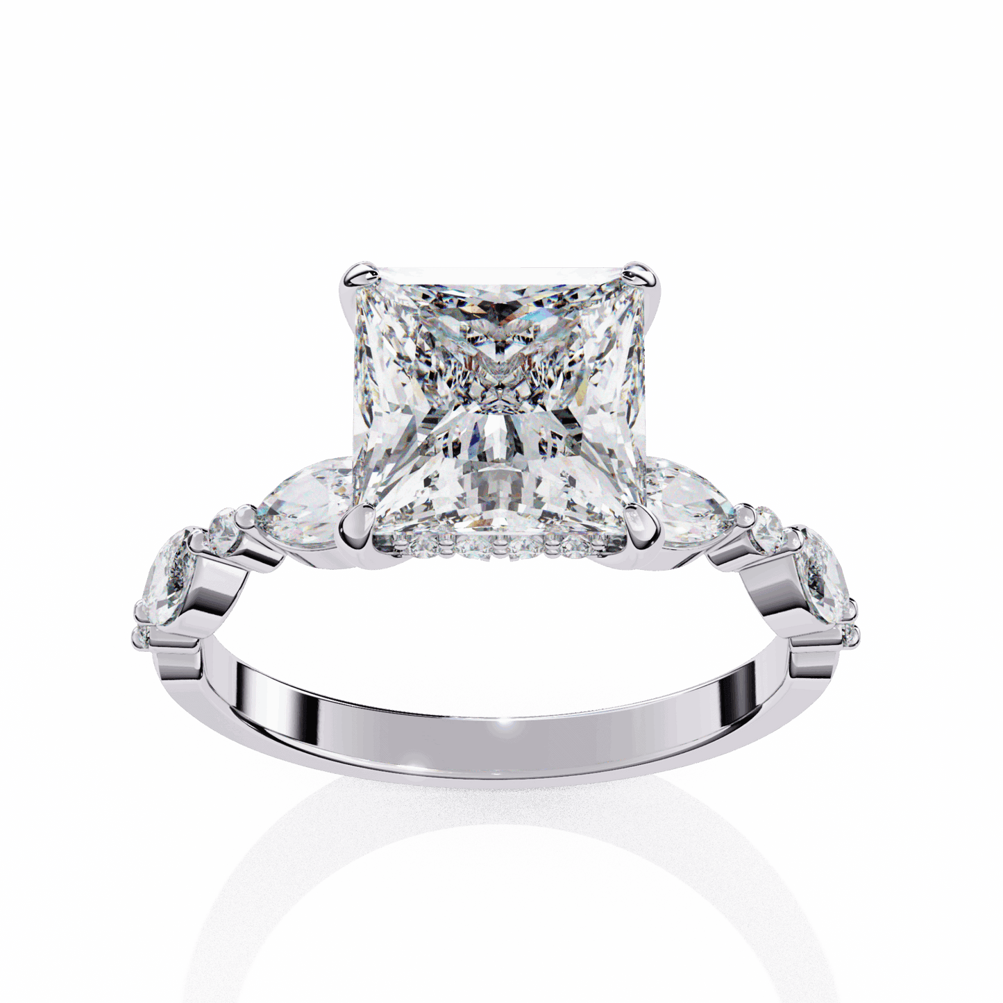 3.25 Carat Princess Hidden Halo Solitaire Ring in Moissanite | House of Estara