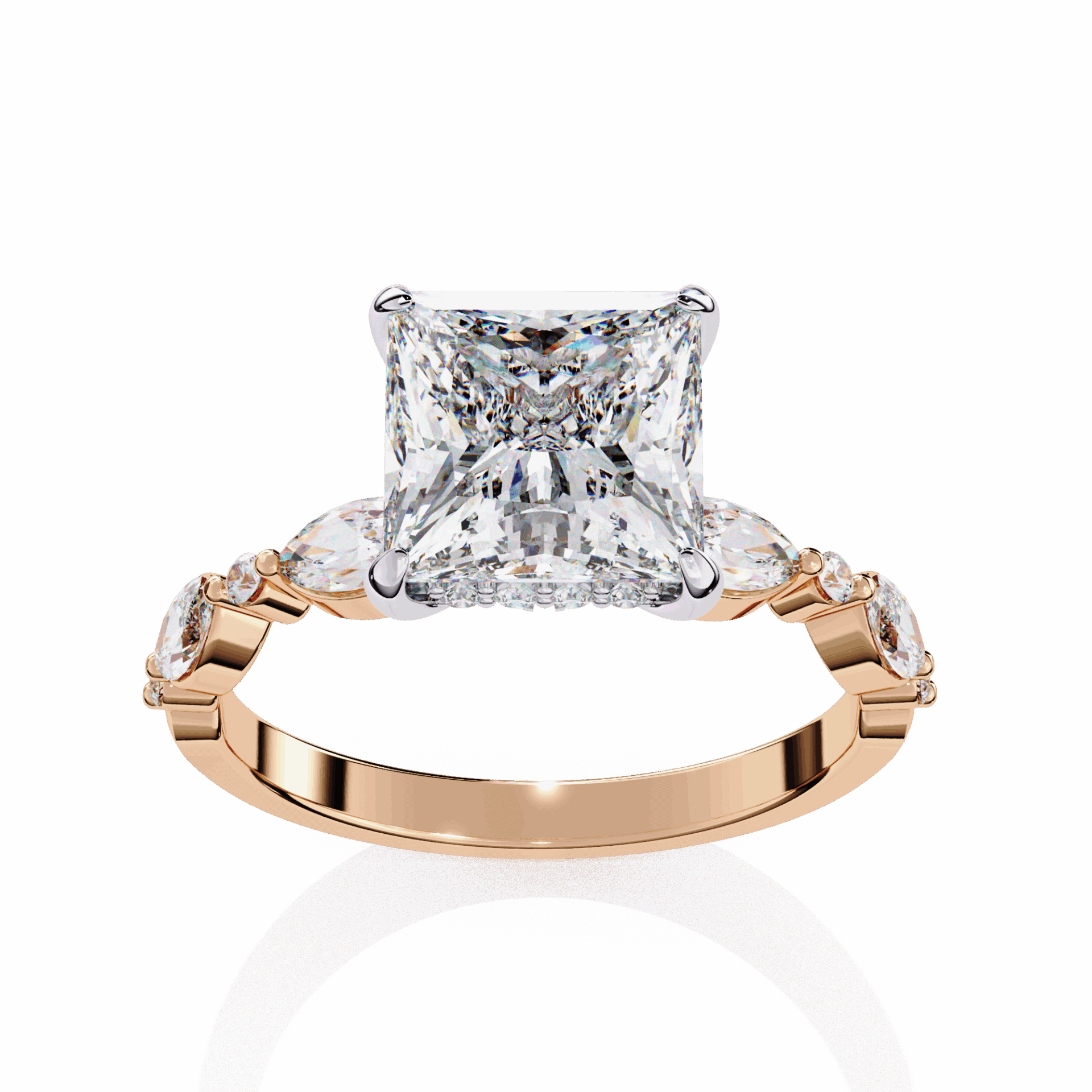 3.25 Carat Princess Hidden Halo Solitaire Ring in Moissanite | House of Estara