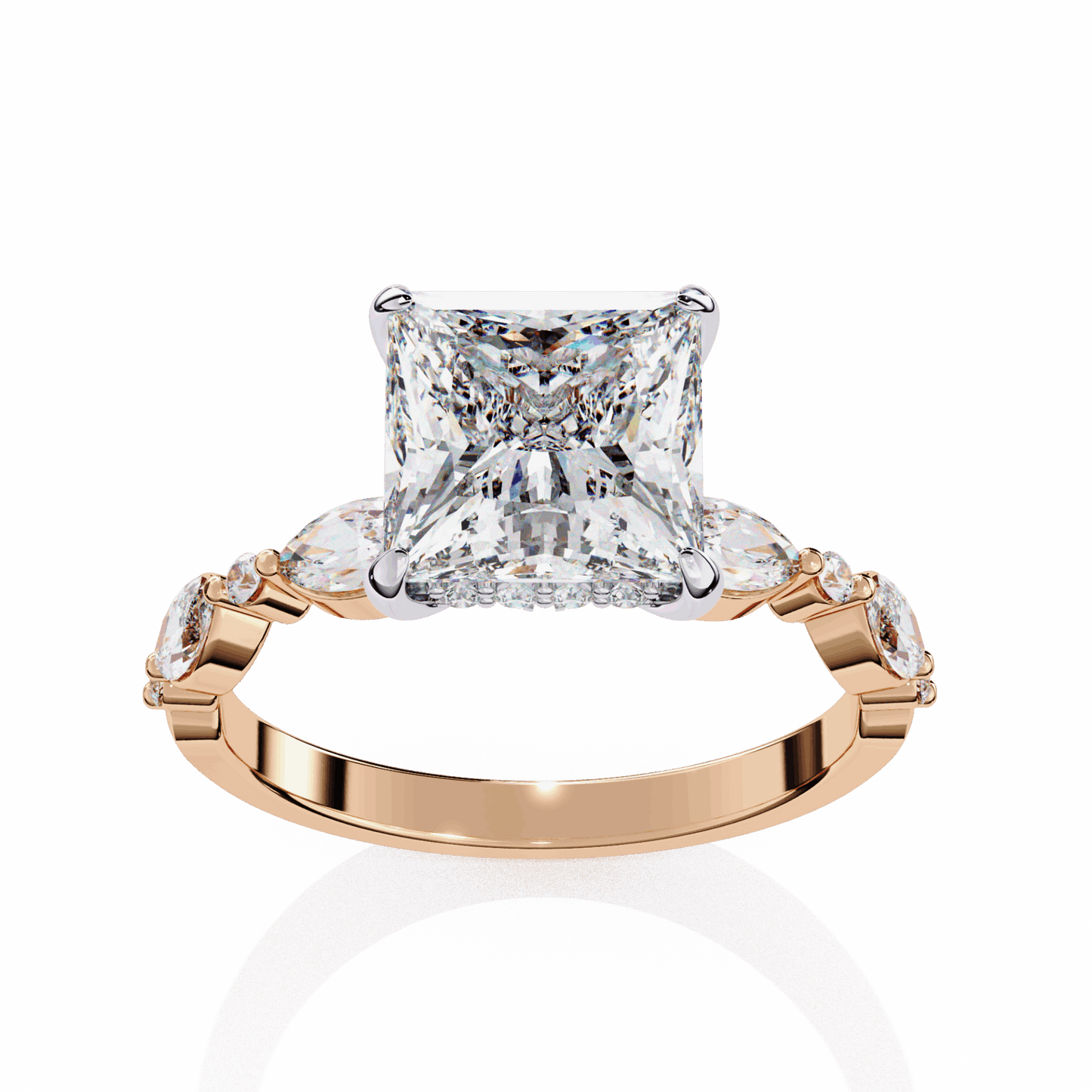 3.25 Carat Princess Hidden Halo Solitaire Ring in Moissanite | House of Estara
