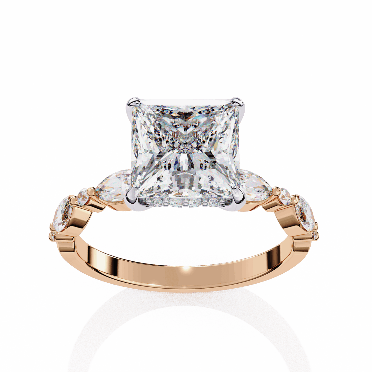 3.25 Carat Princess Hidden Halo Solitaire Ring in Moissanite | House of Estara