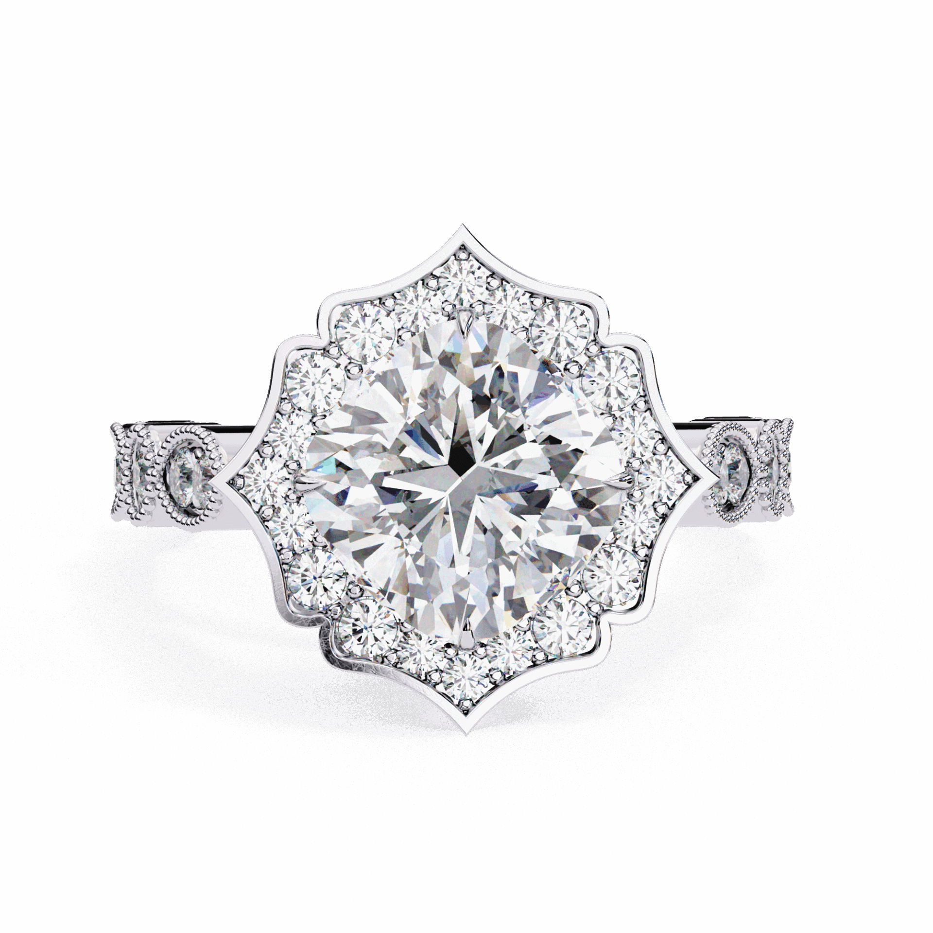 2.5 Carat Cushion Side Stone Solitaire Ring in Moissanite | House of Estara