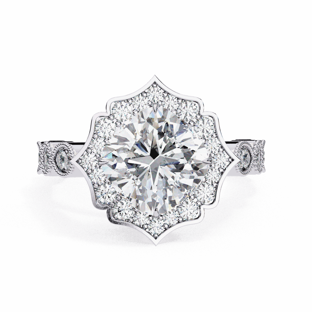 2.5 Carat Cushion Side Stone Solitaire Ring in Moissanite | House of Estara