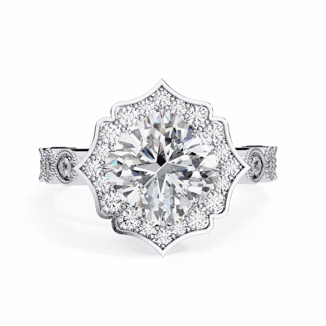 2.5 Carat Cushion Side Stone Solitaire Ring in Moissanite | House of Estara