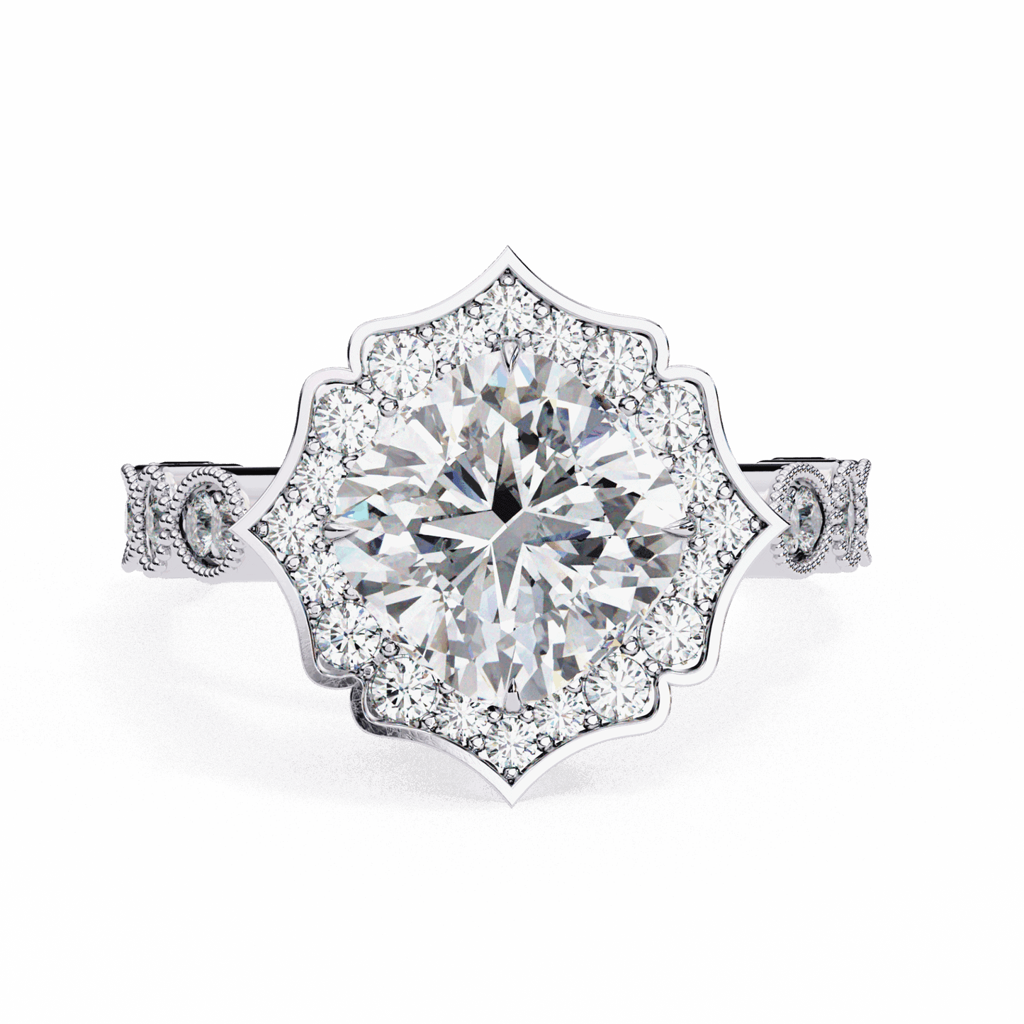 2.5 Carat Cushion Side Stone Solitaire Ring in Moissanite | House of Estara