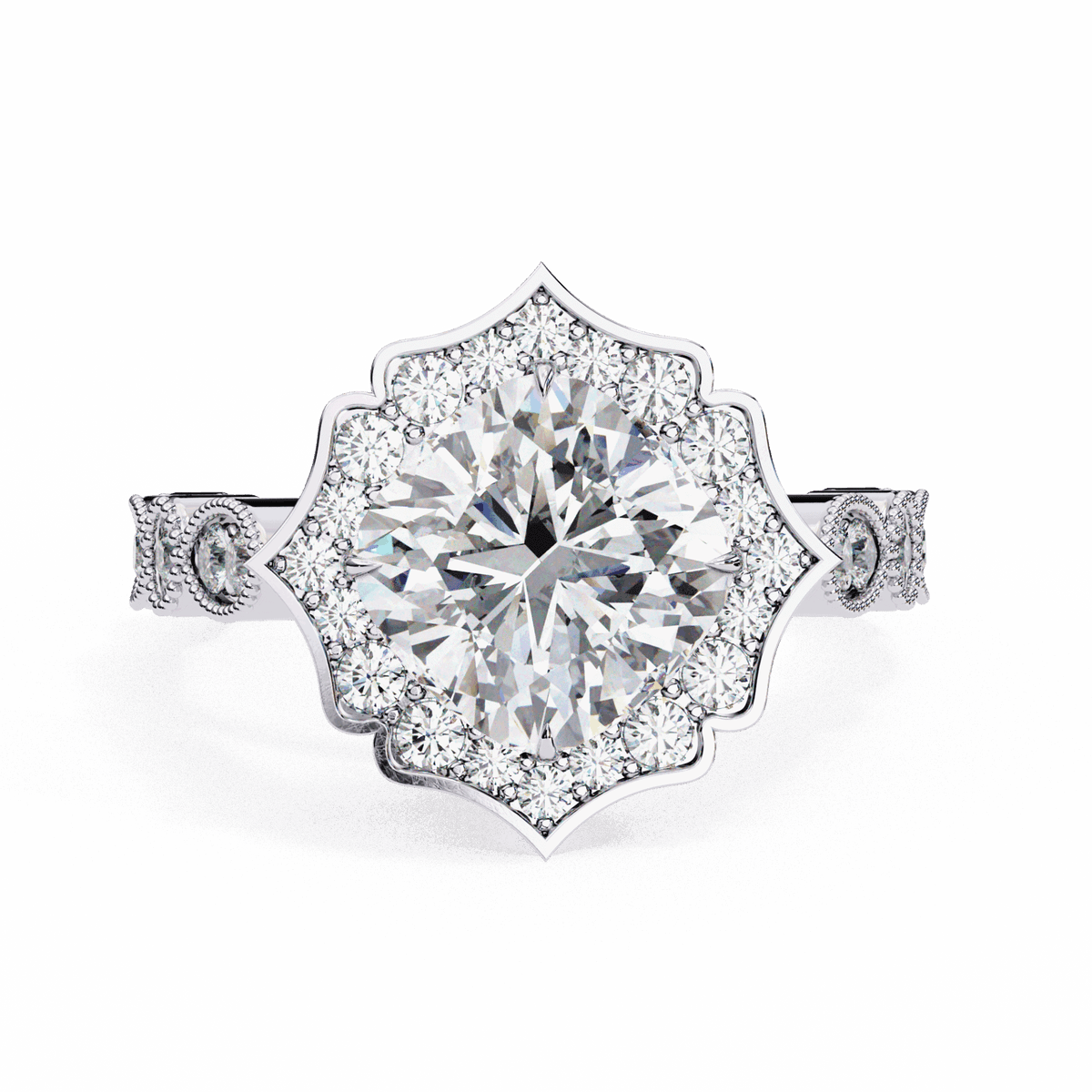 2.5 Carat Cushion Side Stone Solitaire Ring in Moissanite | House of Estara