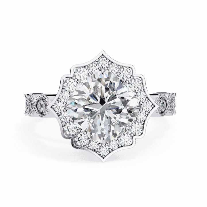2.5 Carat Cushion Side Stone Solitaire Ring in Moissanite | House of Estara