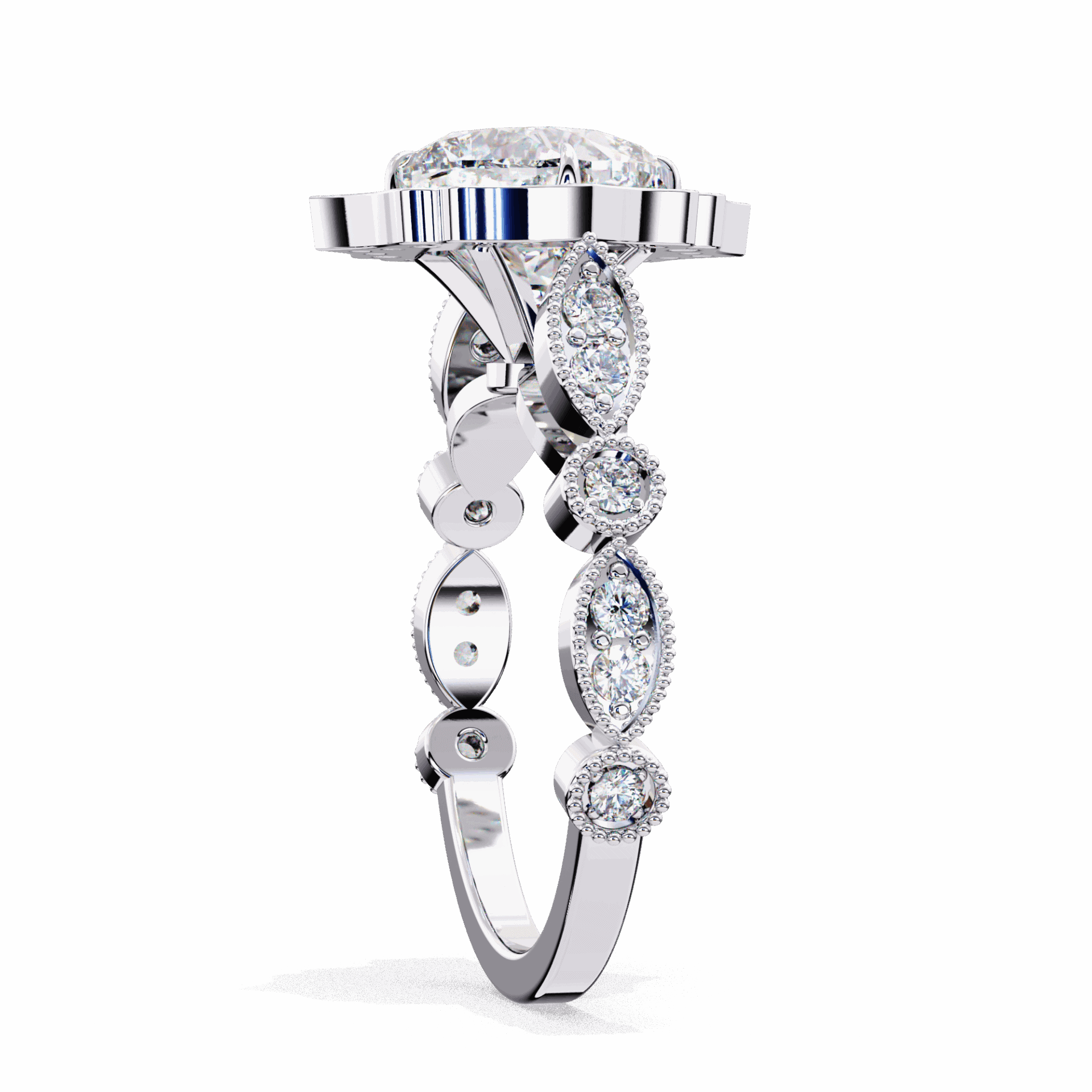 2.5 Carat Cushion Side Stone Solitaire Ring in Moissanite | House of Estara