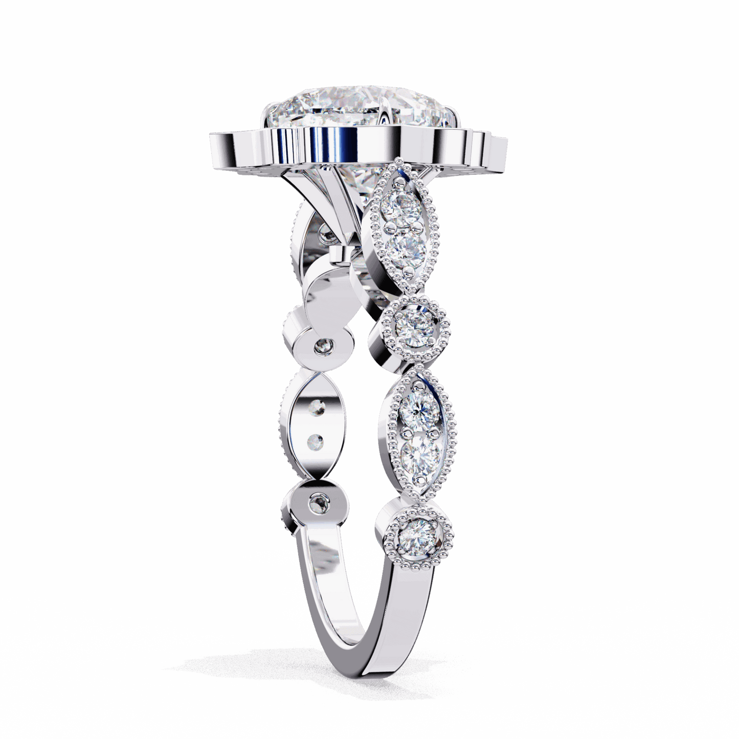 2.5 Carat Cushion Side Stone Solitaire Ring in Moissanite | House of Estara
