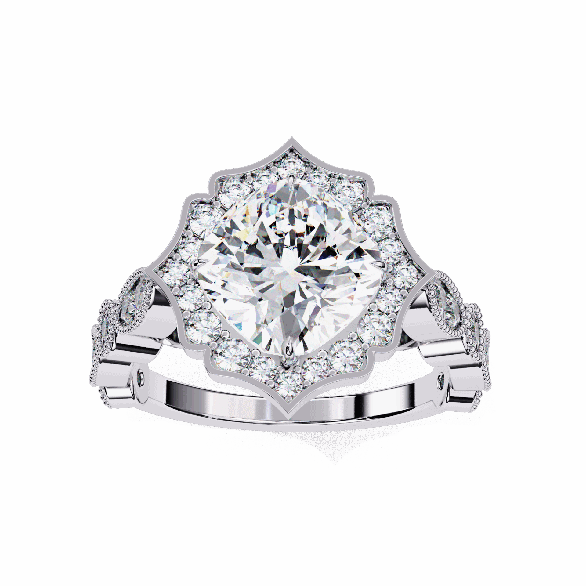 2.5 Carat Cushion Side Stone Solitaire Ring in Moissanite | House of Estara