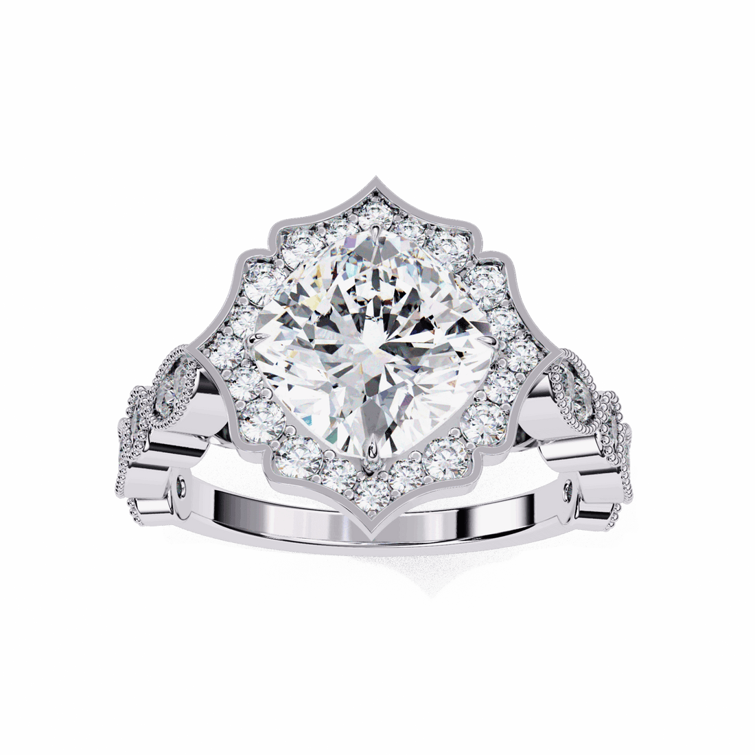 2.5 Carat Cushion Side Stone Solitaire Ring in Moissanite | House of Estara