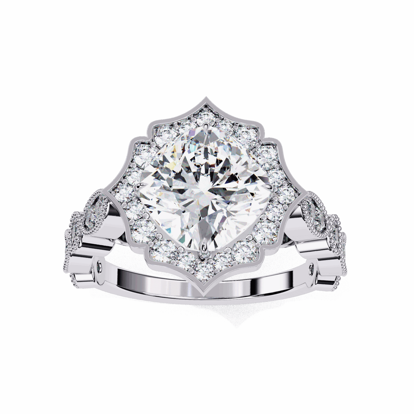 2.5 Carat Cushion Side Stone Solitaire Ring in Moissanite | House of Estara
