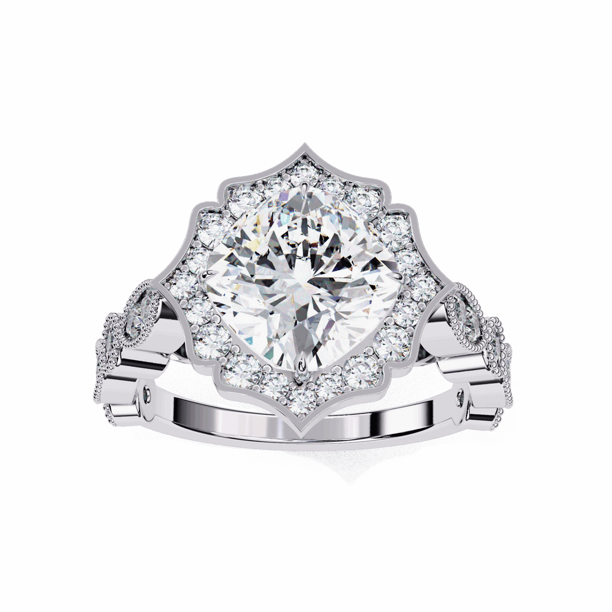 2.5 Carat Cushion Side Stone Solitaire Ring in Moissanite | House of Estara