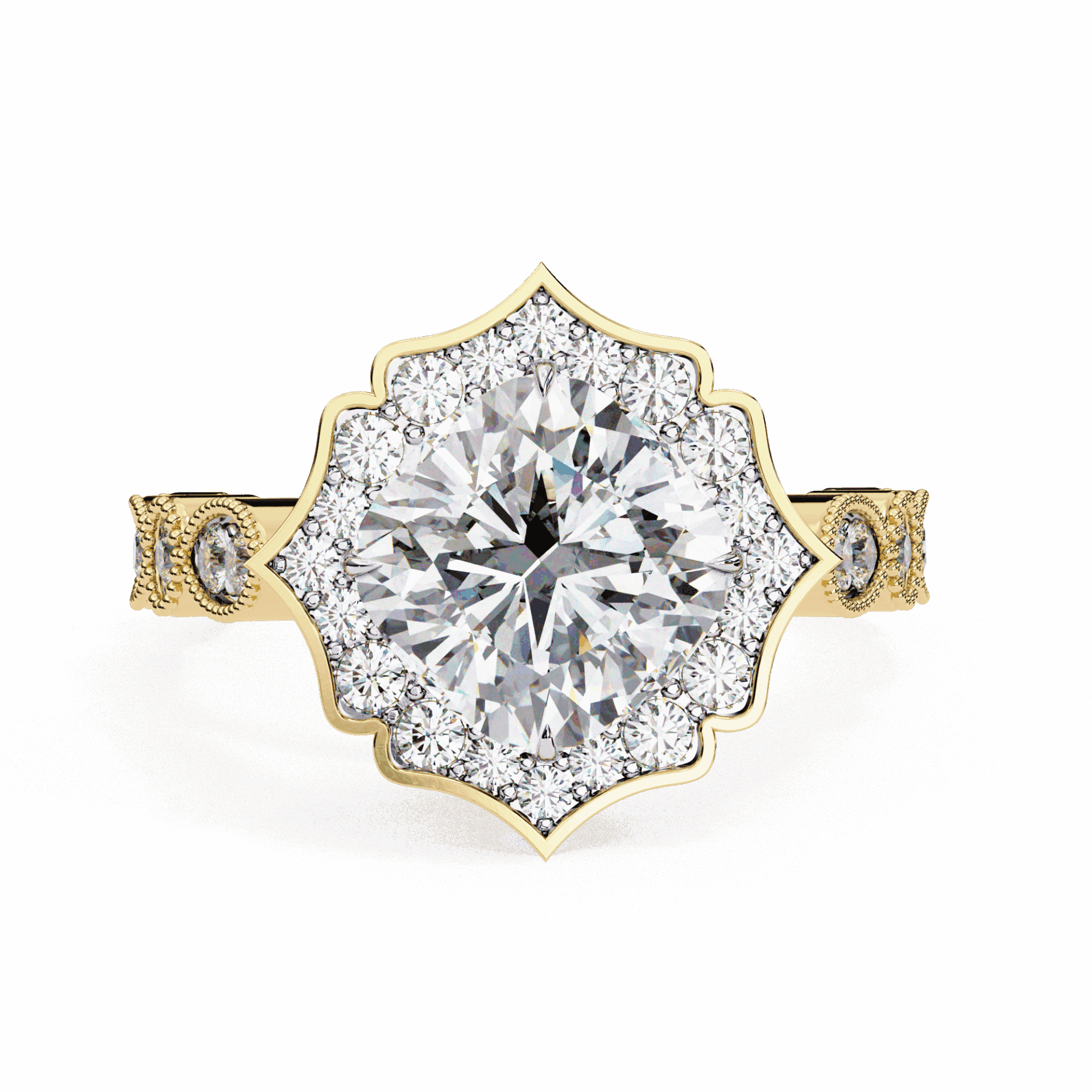 2.5 Carat Cushion Side Stone Solitaire Ring in Moissanite | House of Estara