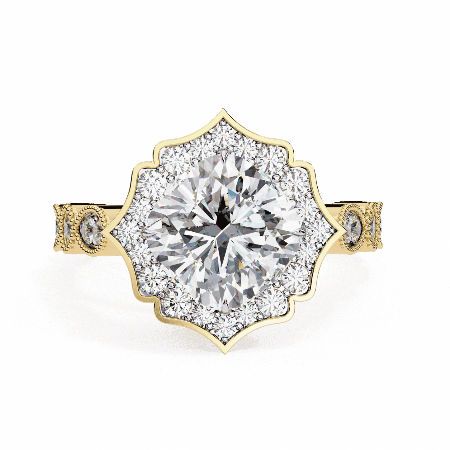 2.5 Carat Cushion Side Stone Solitaire Ring in Moissanite | House of Estara
