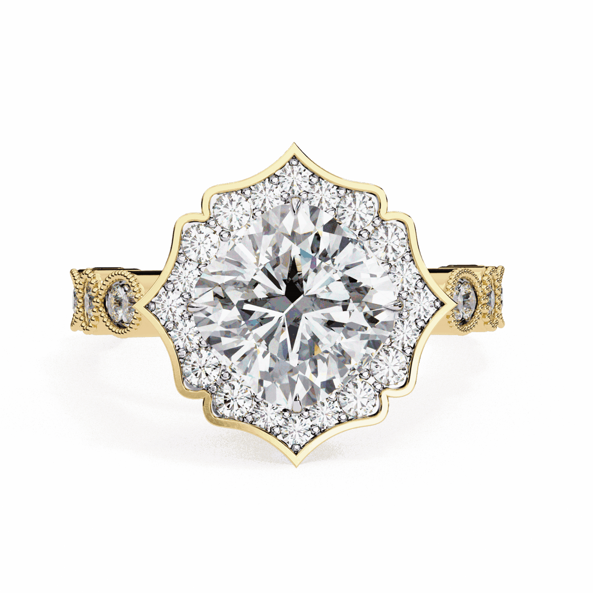 2.5 Carat Cushion Side Stone Solitaire Ring in Moissanite | House of Estara
