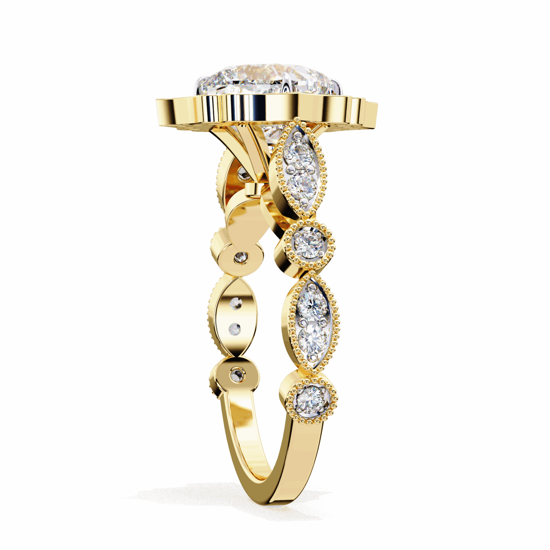 2.5 Carat Cushion Side Stone Solitaire Ring in Moissanite | House of Estara