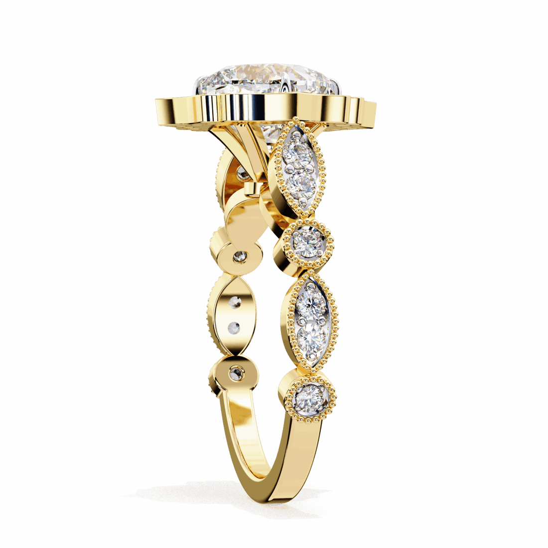 2.5 Carat Cushion Side Stone Solitaire Ring in Moissanite | House of Estara