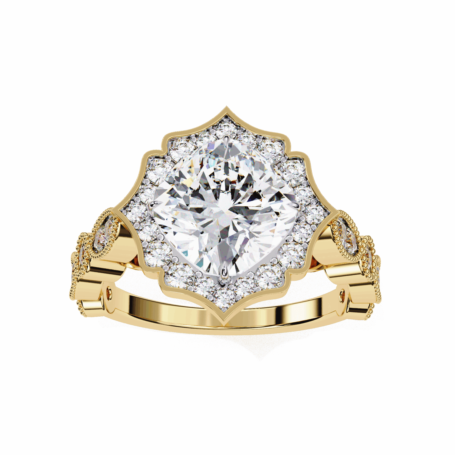 2.5 Carat Cushion Side Stone Solitaire Ring in Moissanite | House of Estara