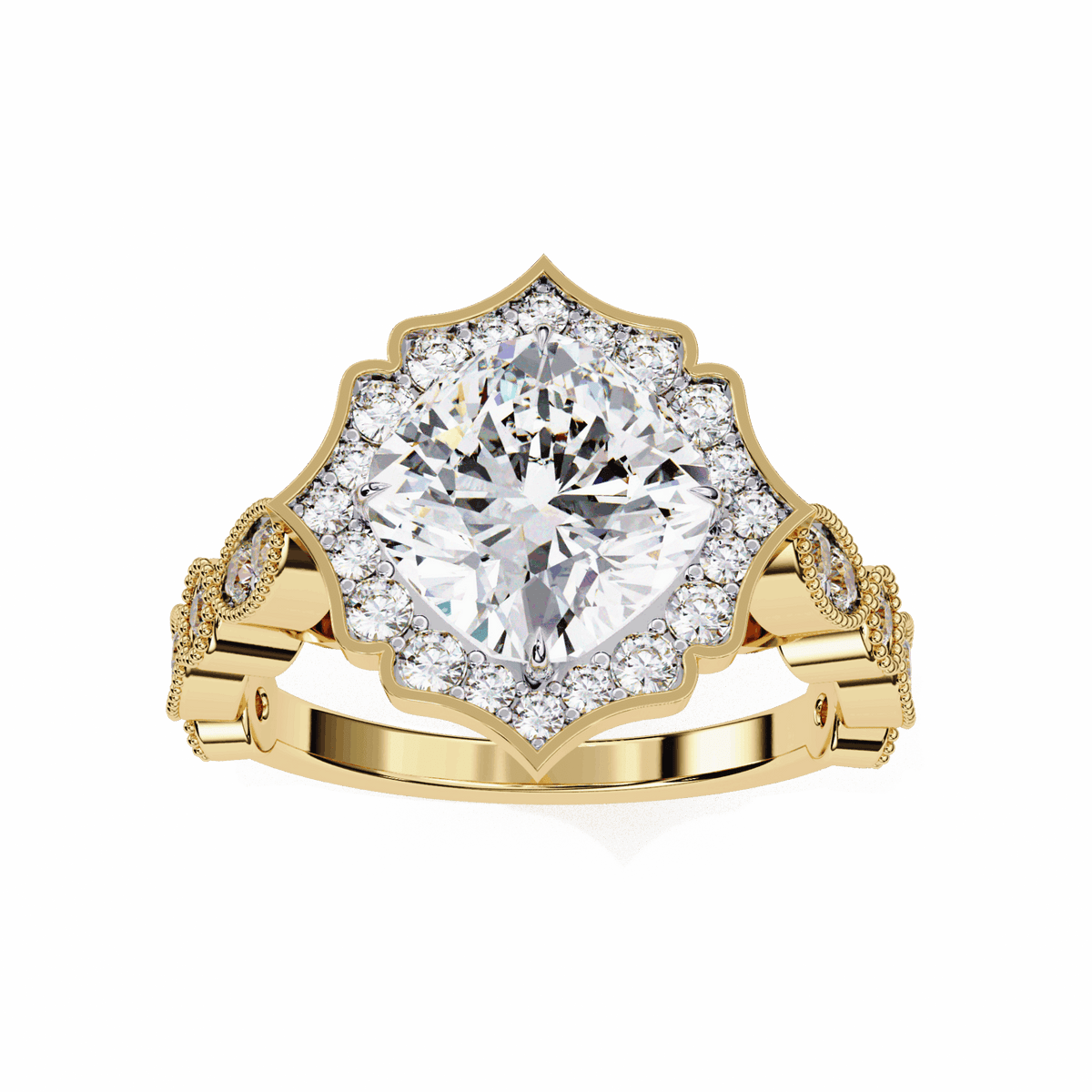 2.5 Carat Cushion Side Stone Solitaire Ring in Moissanite | House of Estara