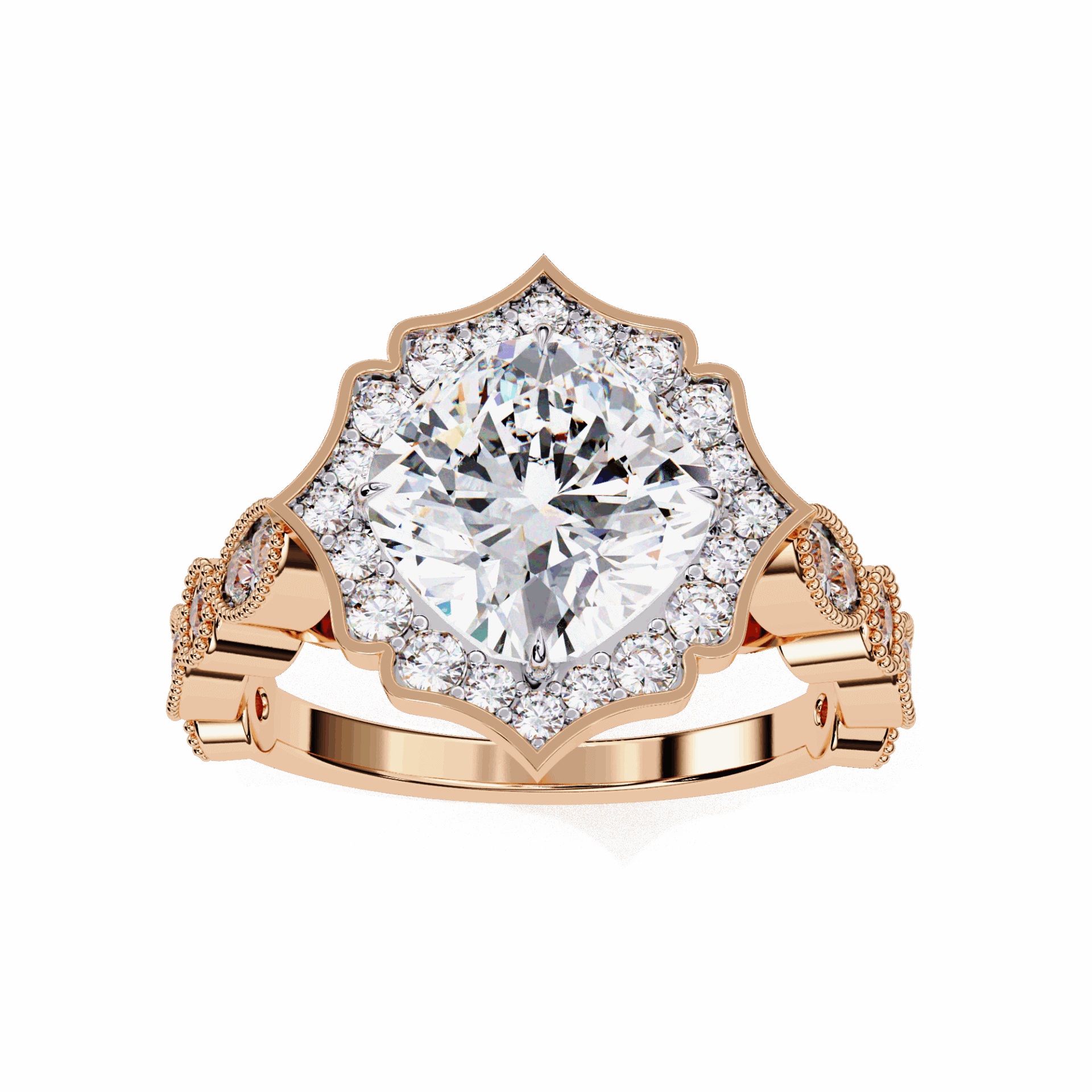 2.5 Carat Cushion Side Stone Solitaire Ring in Moissanite | House of Estara