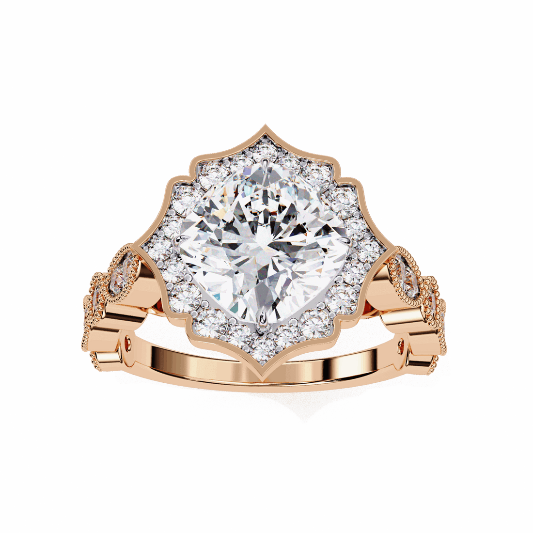 2.5 Carat Cushion Side Stone Solitaire Ring in Moissanite | House of Estara