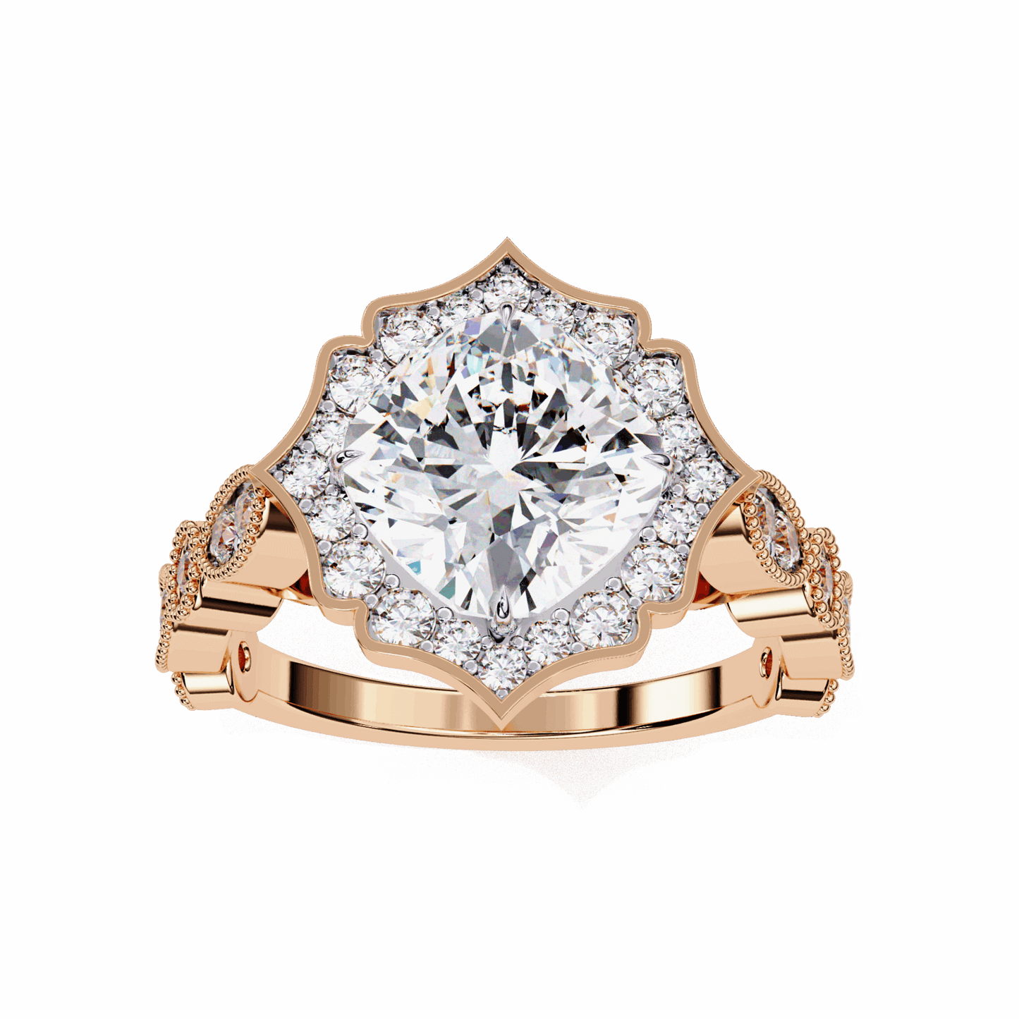 2.5 Carat Cushion Side Stone Solitaire Ring in Moissanite | House of Estara