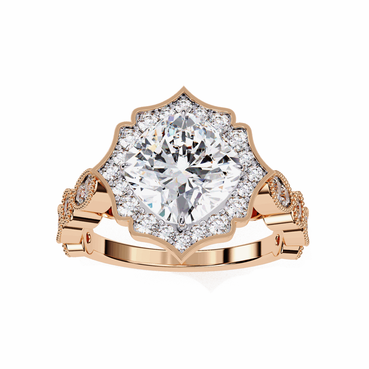 2.5 Carat Cushion Side Stone Solitaire Ring in Moissanite | House of Estara