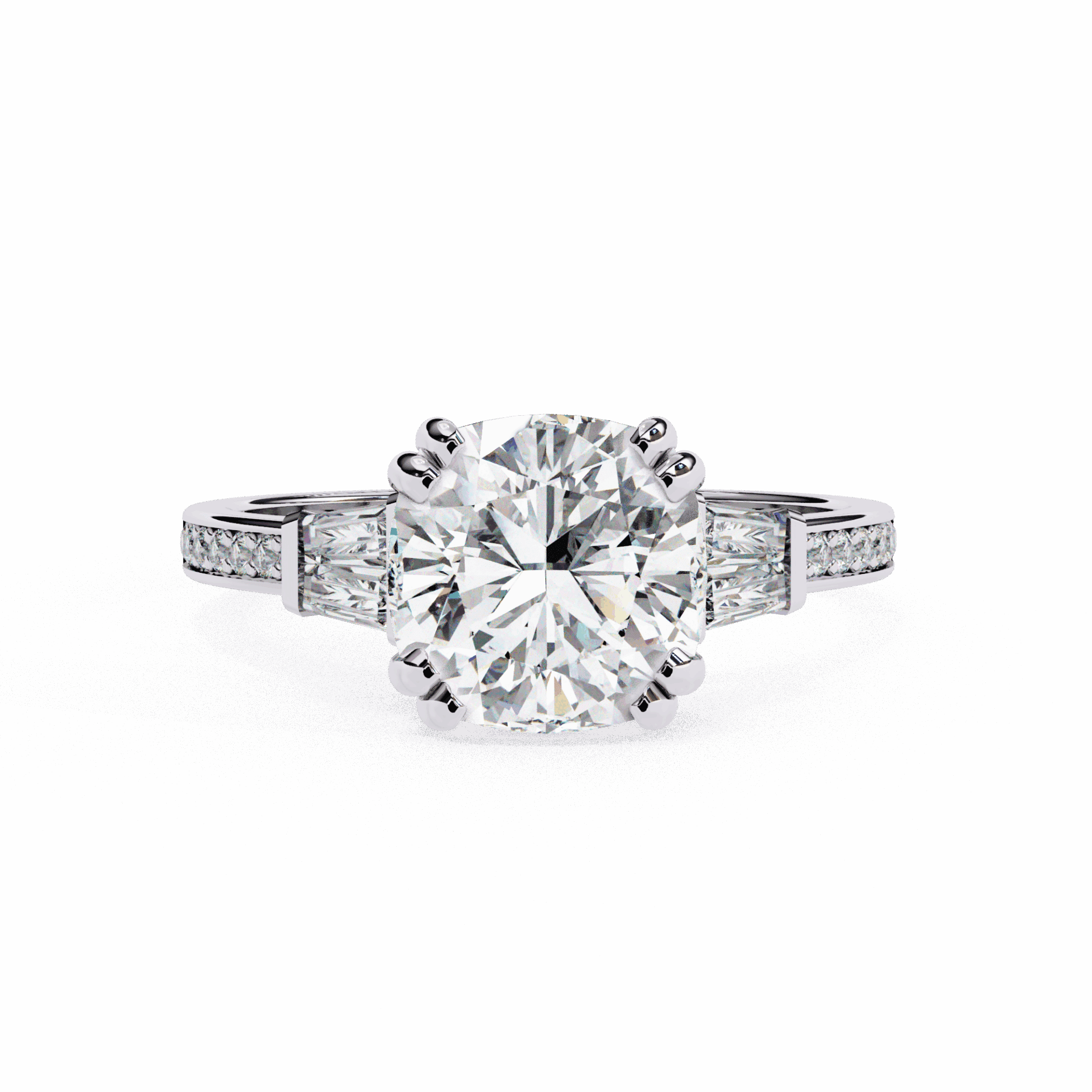 3 Carat Cushion Three Stone Solitaire Ring in Moissanite | House of Estara