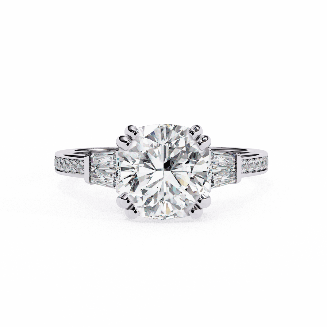 3 Carat Cushion Three Stone Solitaire Ring in Moissanite | House of Estara