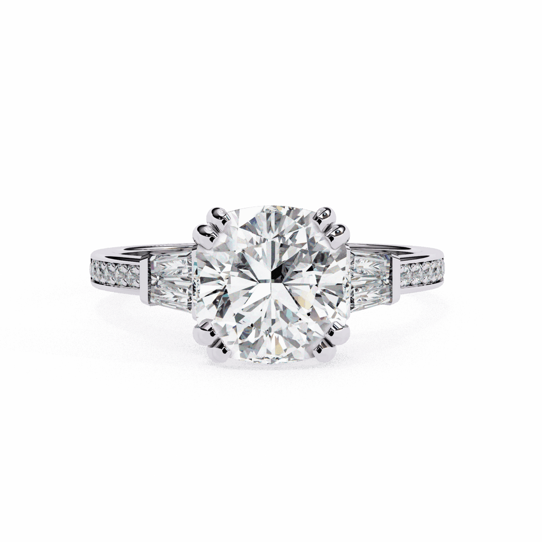 3 Carat Cushion Three Stone Solitaire Ring in Moissanite | House of Estara