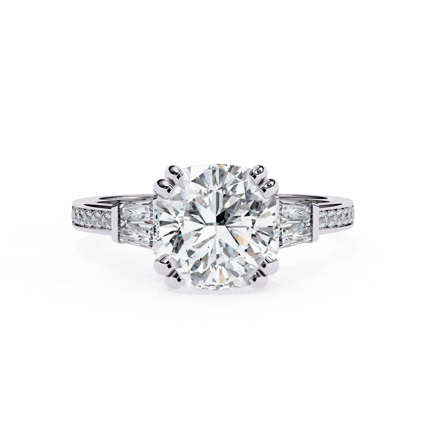 3 Carat Cushion Three Stone Solitaire Ring in Moissanite | House of Estara
