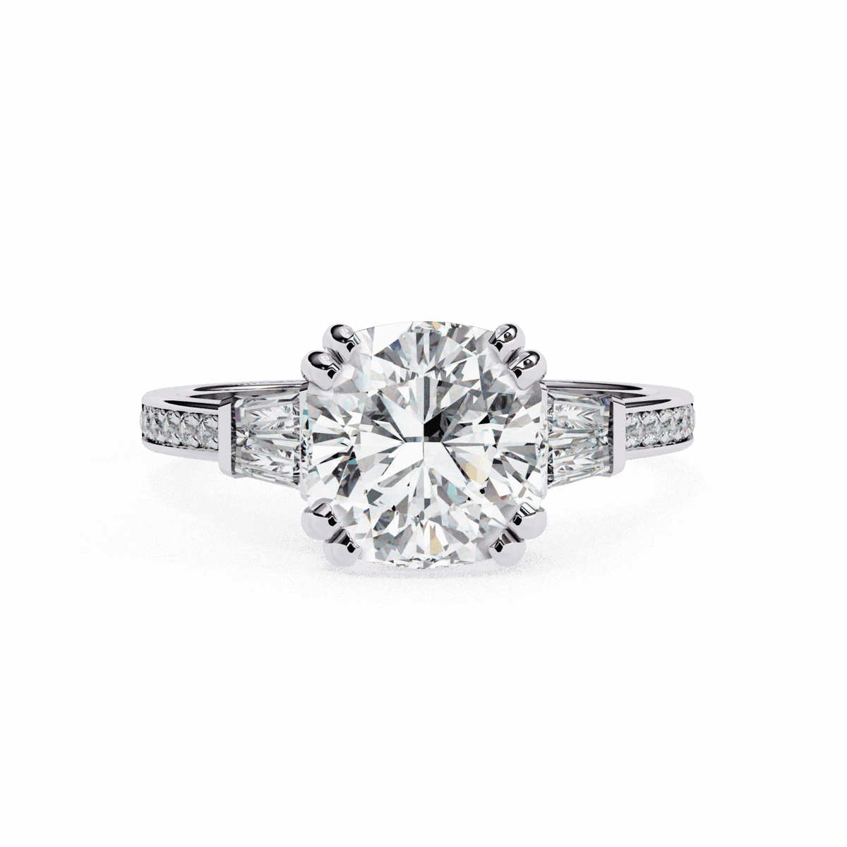 3 Carat Cushion Three Stone Solitaire Ring in Moissanite | House of Estara