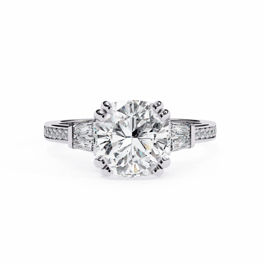 3 Carat Cushion Three Stone Solitaire Ring in Moissanite | House of Estara