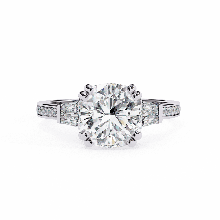 3 Carat Cushion Three Stone Solitaire Ring in Moissanite | House of Estara