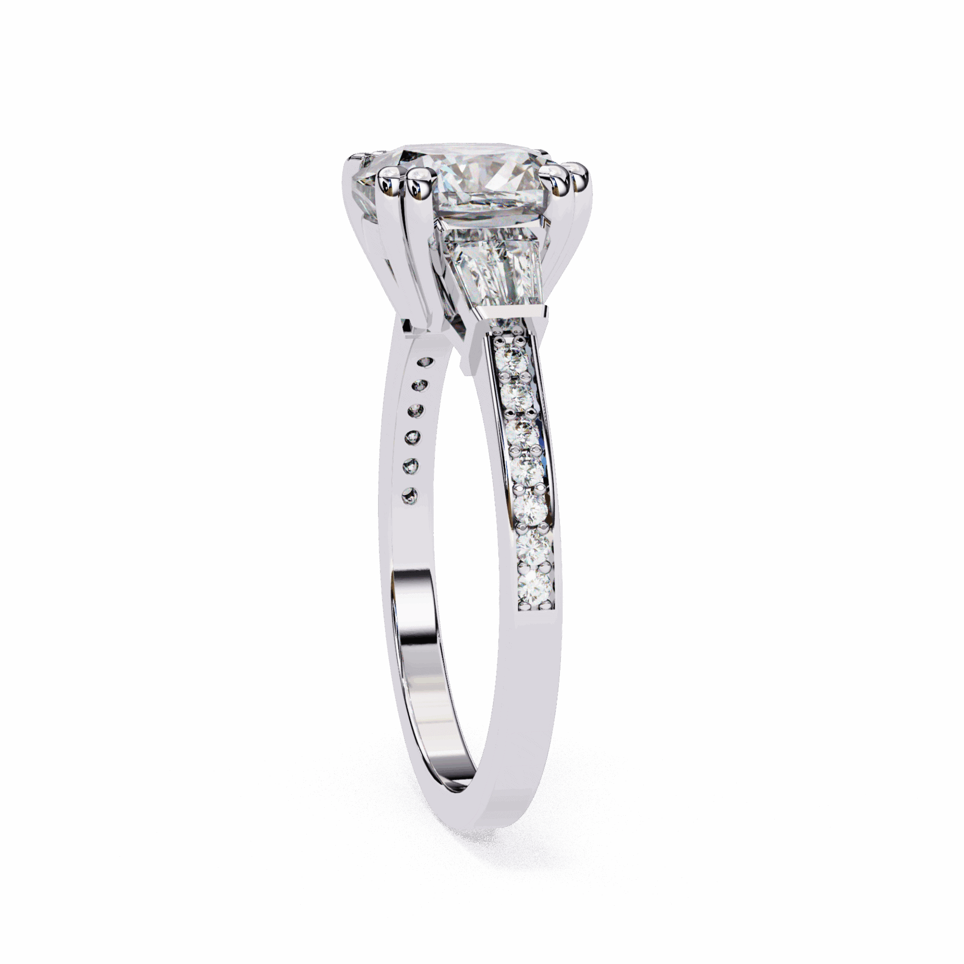 3 Carat Cushion Three Stone Solitaire Ring in Moissanite | House of Estara
