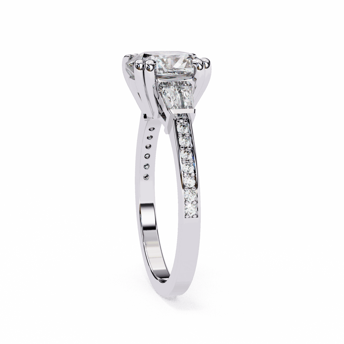 3 Carat Cushion Three Stone Solitaire Ring in Moissanite | House of Estara