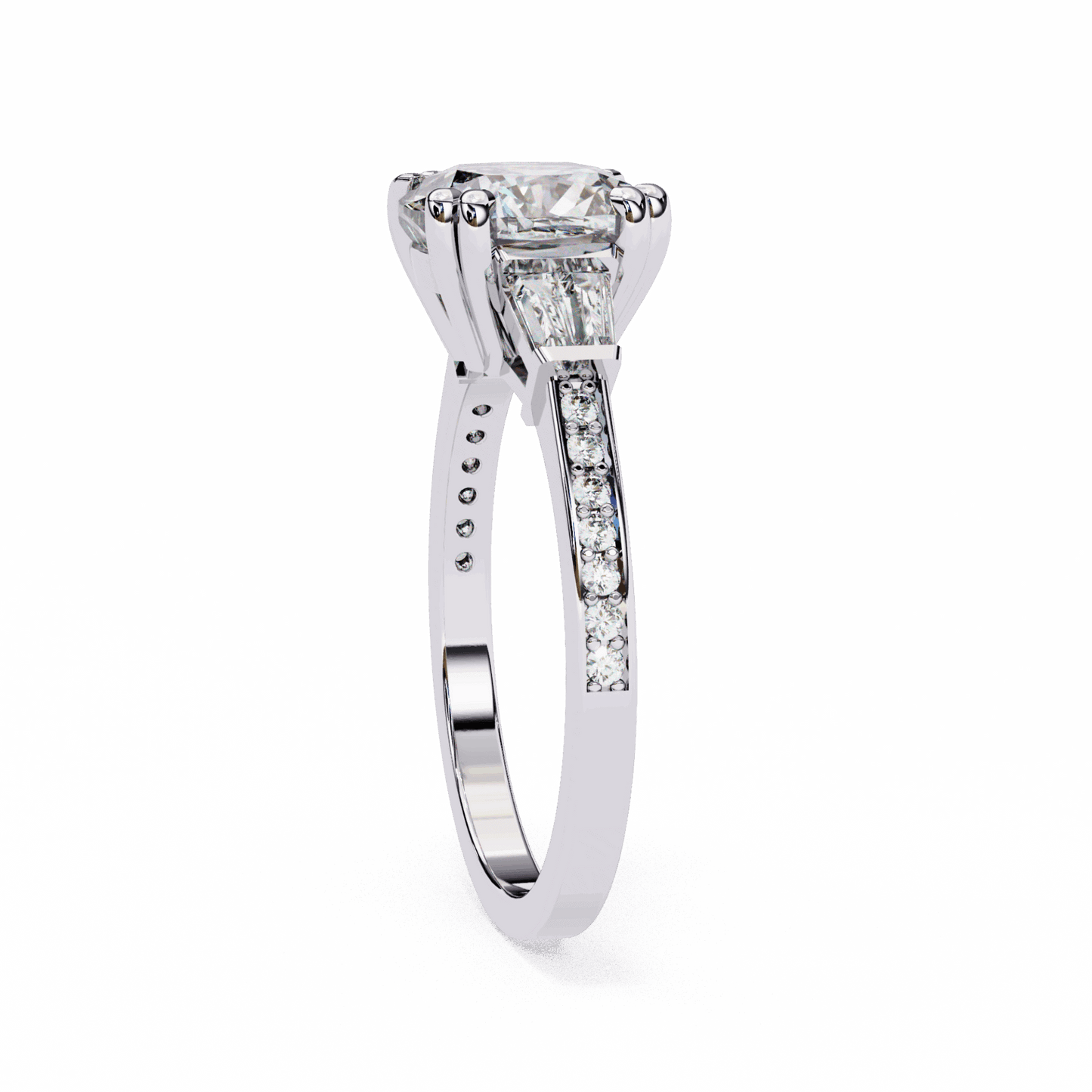 3 Carat Cushion Three Stone Solitaire Ring in Moissanite | House of Estara