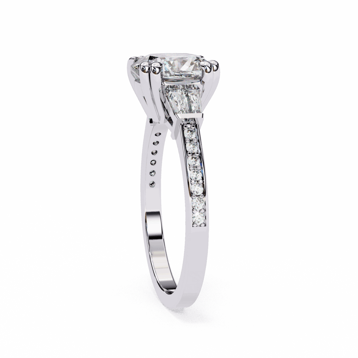 3 Carat Cushion Three Stone Solitaire Ring in Moissanite | House of Estara