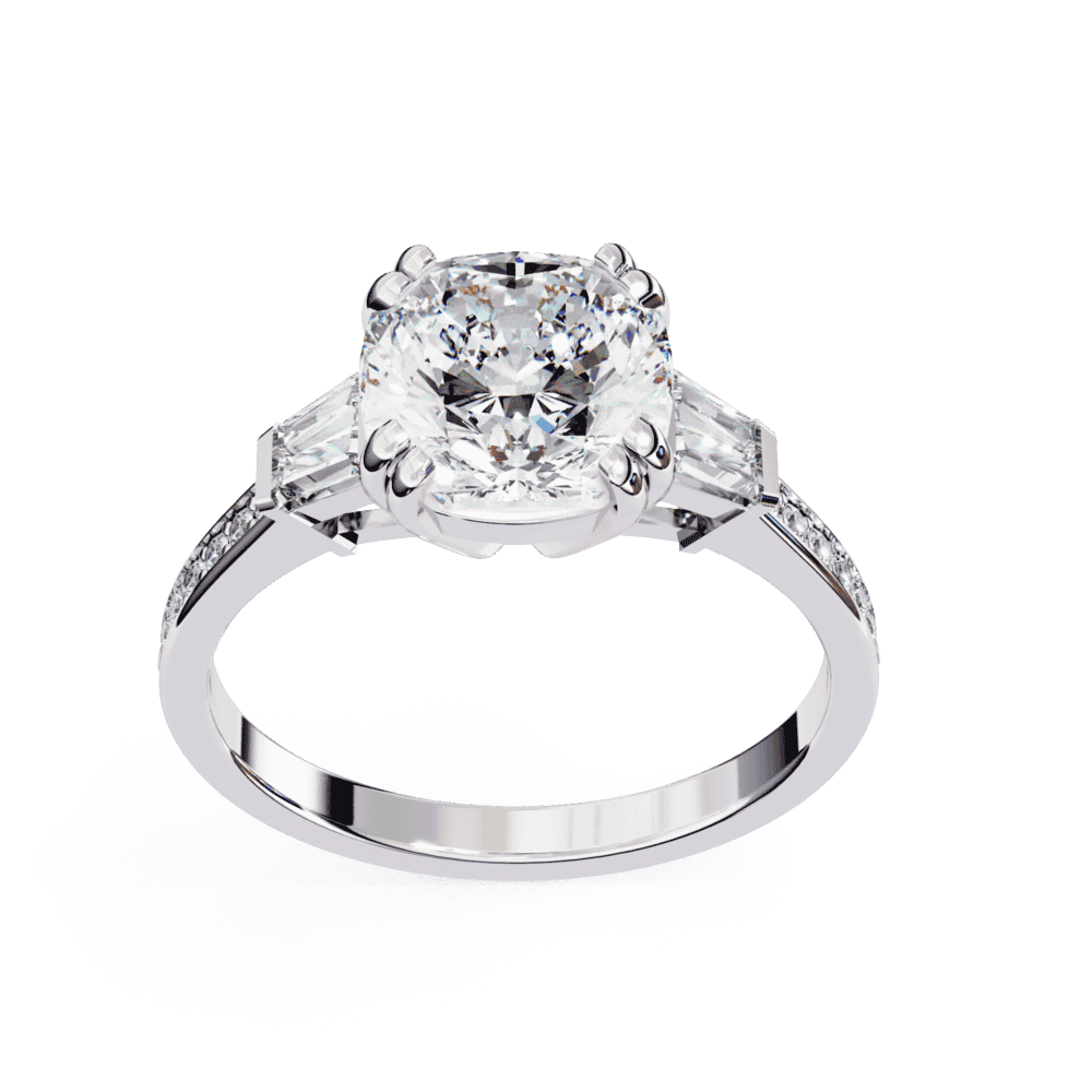 3 Carat Cushion Three Stone Solitaire Ring in Moissanite | House of Estara
