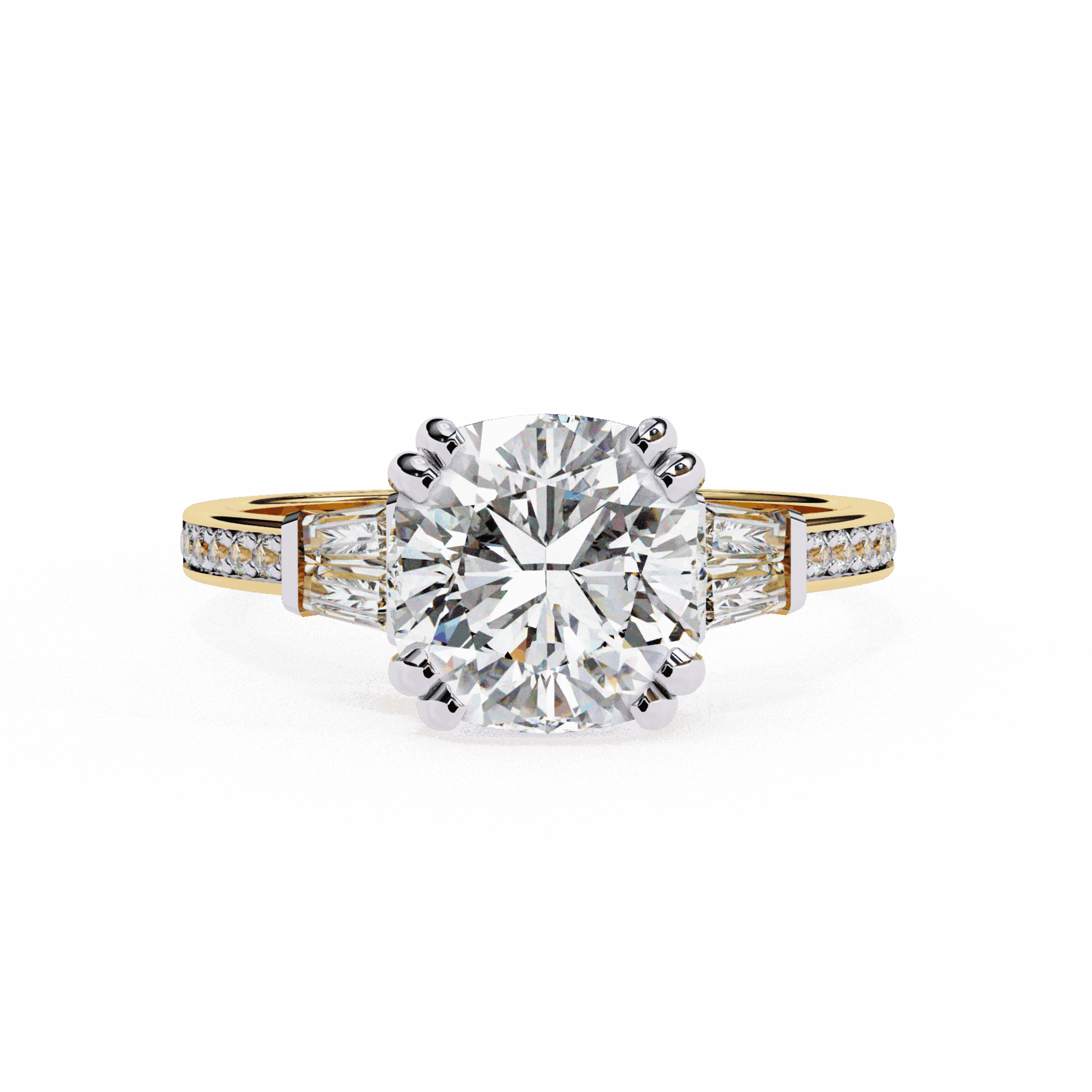 3 Carat Cushion Three Stone Solitaire Ring in Moissanite | House of Estara