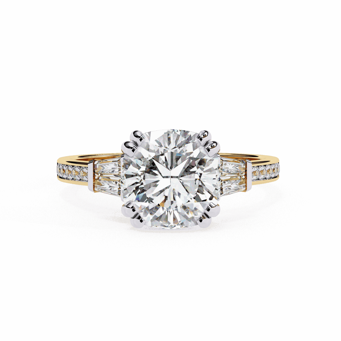 3 Carat Cushion Three Stone Solitaire Ring in Moissanite | House of Estara