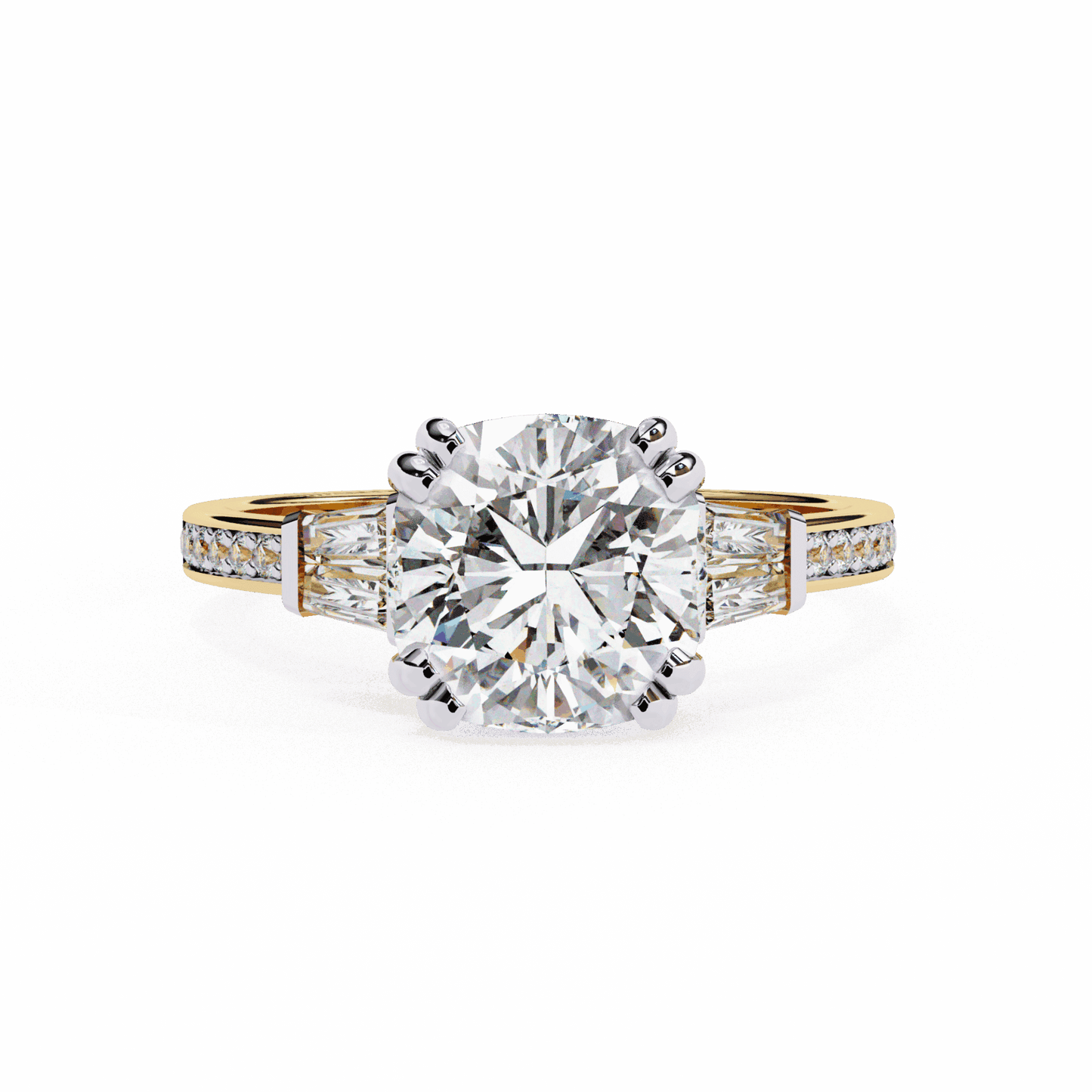 3 Carat Cushion Three Stone Solitaire Ring in Moissanite | House of Estara