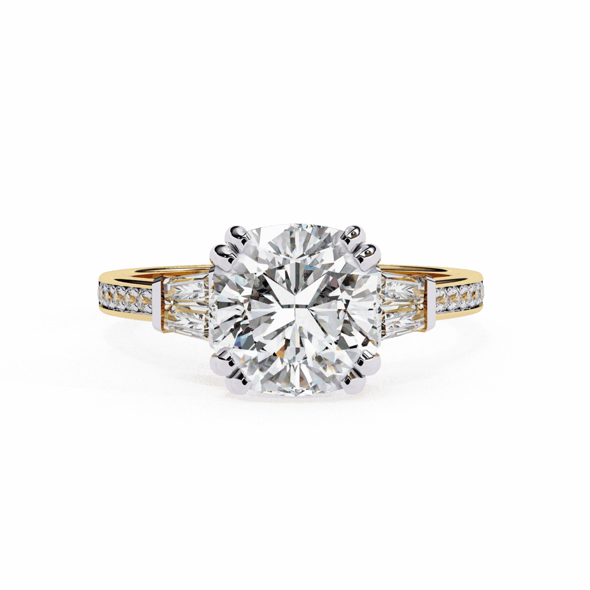 3 Carat Cushion Three Stone Solitaire Ring in Moissanite | House of Estara