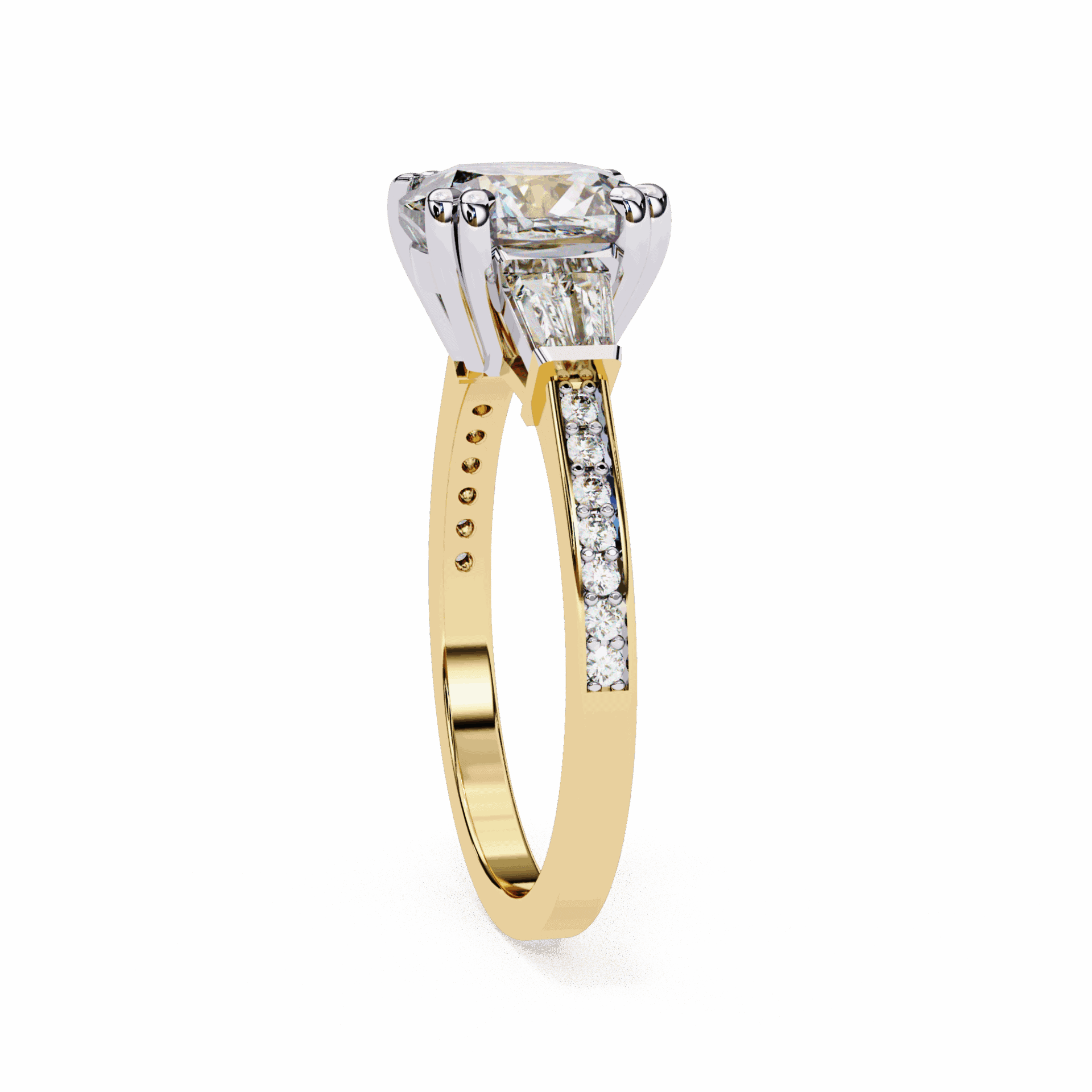 3 Carat Cushion Three Stone Solitaire Ring in Moissanite | House of Estara