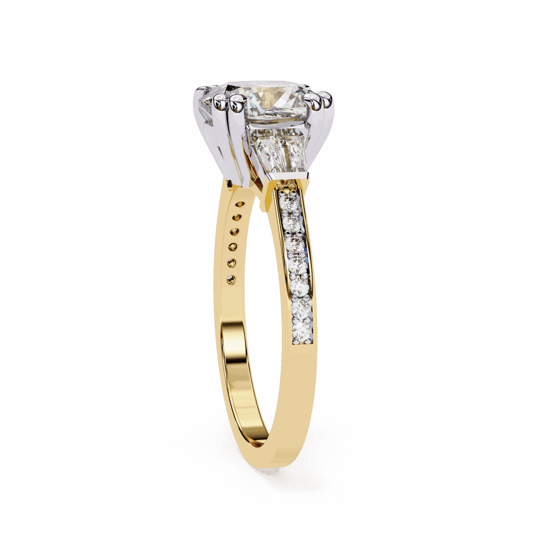 3 Carat Cushion Three Stone Solitaire Ring in Moissanite | House of Estara