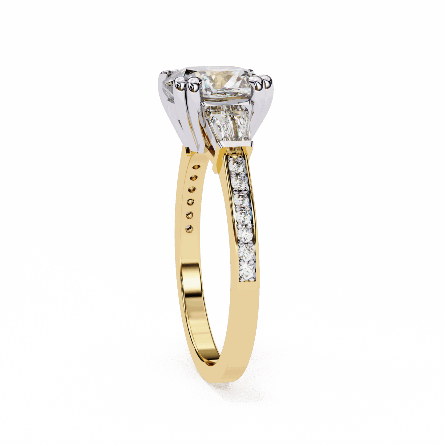 3 Carat Cushion Three Stone Solitaire Ring in Moissanite | House of Estara